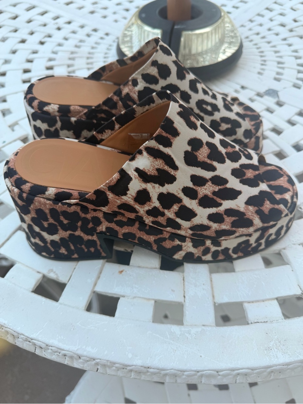 Ganni Leopard-Print Platform Mule Clogs in Brown and Black